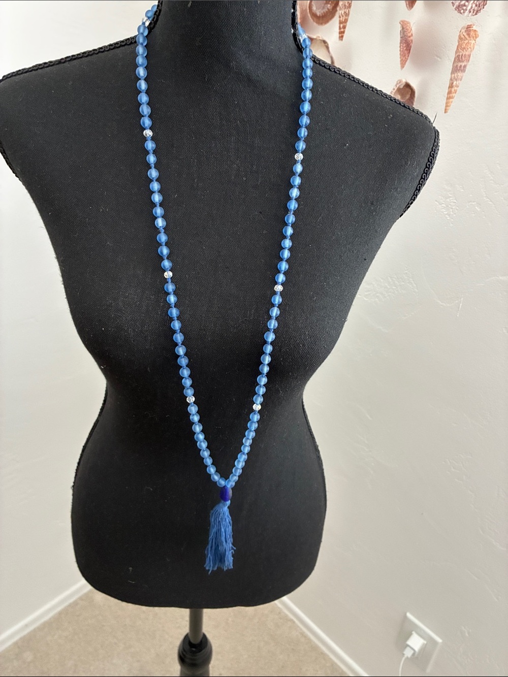 Blue Beaded Tassel Necklace – Women’s Fashion Jewelry
